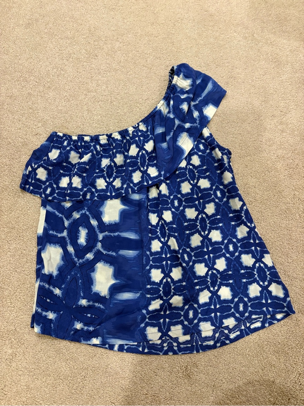 Women’s VELVET by Graham & Spencer Blue Atlantis Print one shoulder top size S
